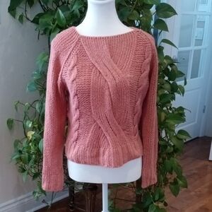 Elegant Coral Cable Knit Sweater